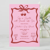Invitation Chic Galentine's Day Bow rose et cerise rouge