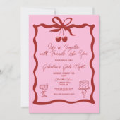 Invitation Chic Galentine's Day Bow rose et cerise rouge (Devant)