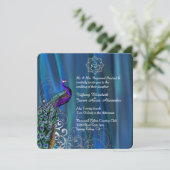 Invitation Chic Ganesha 2 Satin Bleu et Mariage Peacock (Debout devant)