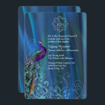 Invitation Chic Ganesha Blue Satin et Peacock Mariage Invit<br><div class="desc">Elégant,  riche,  bleu turquoise foncé,  belle faire-part de mariage satinée,  avec de jolis graphismes d'un bleu clair fleuri,  et un paon coloré.  Un Ganesha couleur argent orne le haut à droite au-dessus de la zone de texte personnalisée. Produits correspondants disponibles.</div>