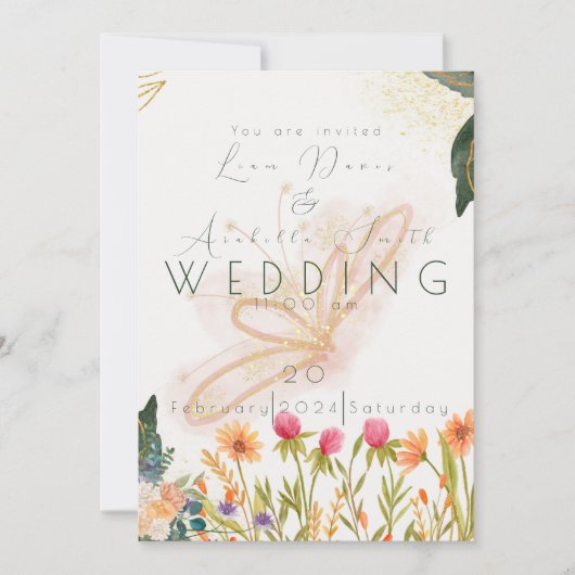 Invitation Chic Garden Sunrise Butterly Mariage (Devant)