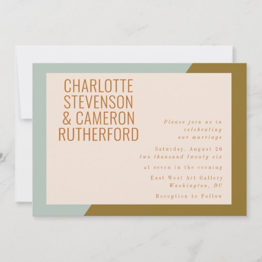 Invitation Chic Géométrique Bleu clair et Mariage d'olive (Devant)