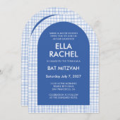 Invitation Chic Gingham Modern Custom QR Bat Bar Mitzvah Arch (Devant / Derrière)