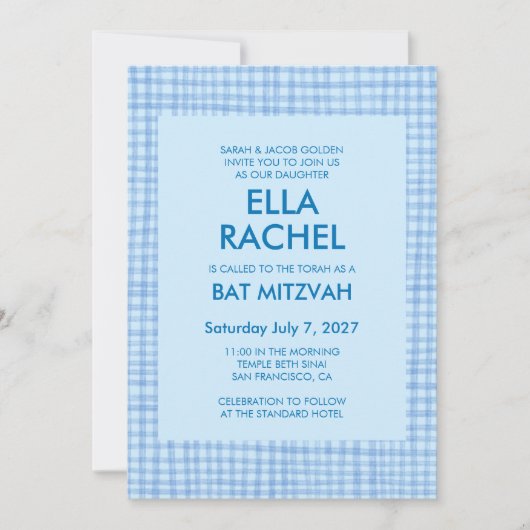 Invitation Chic Gingham Modern Custom QR CODE Bat Bar Mitzvah (Devant)