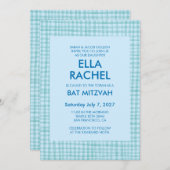 Invitation Chic Gingham Modern Custom QR CODE Bat Bar Mitzvah (Devant / Derrière)