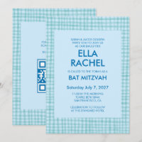 Chic Gingham Moderne Code QR Personnalisé Bar Mitz