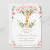 Invitation Chic Giraffe Safari Rose Blush FlorBaby shower (Devant)