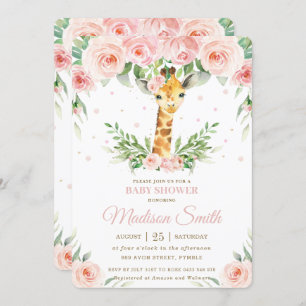 Invitation Chic Giraffe Safari Rose Blush FlorBaby shower 