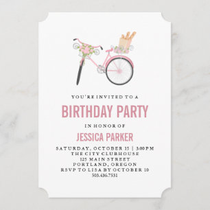 Invitation Chic Girl Parisian Bicycle et French Bread Party