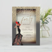 Invitation Chic Girl Parties scintillant Confetti 40e anniver (Debout devant)