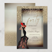 Invitation Chic Girl Parties scintillant Confetti 40e anniver (Devant / Derrière)