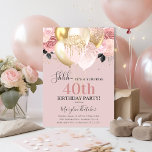 Invitation Chic Girly 40e fête d'anniversaire surprise<br><div class="desc">Chic girly rose et or surprise 4Oth anniversaire invitation de fête,  avec un tas de ballons très brillants,  florale rose rousse et faux coeur d'or confetti. L'élégant modèle d'anniversaire qui est facile à customiser pour rendre cet invitation parfait pour tout âge.</div>