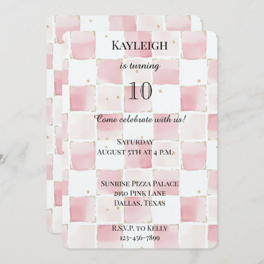 Invitation Chic Girly Carré rose (Devant / Derrière)