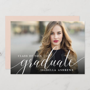 Invitation Chic Girly Hand Lettré Script Photo Graduation
