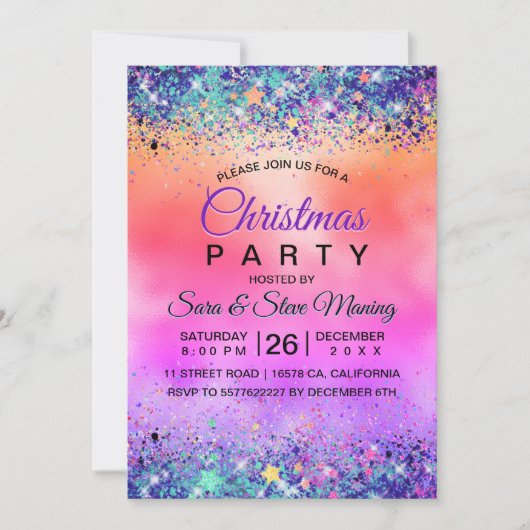 Invitation Chic girly iridescente licorne parties scintillant (Devant)