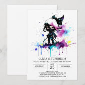 Invitation Chic Girly Little Ninja Anniversaire (Devant / Derrière)