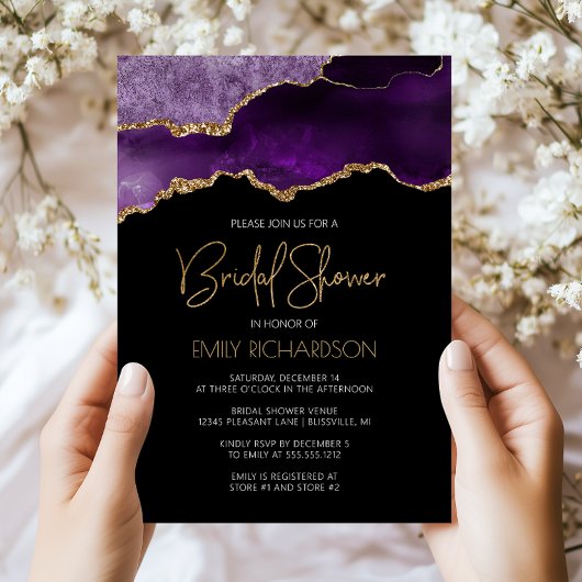 Invitation Chic Gîte d'agate violet doré Baby Shower