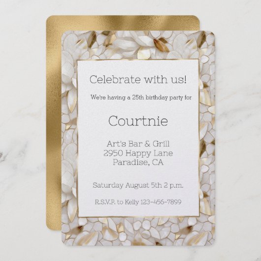 Invitation Chic Glam Blanc Lotus Fleurs (Devant / Derrière)