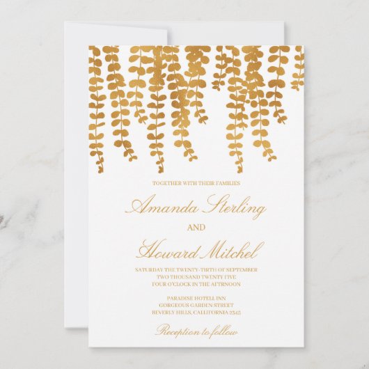 Invitation Chic glam feuille or chute lierre feuille mariage (Devant)