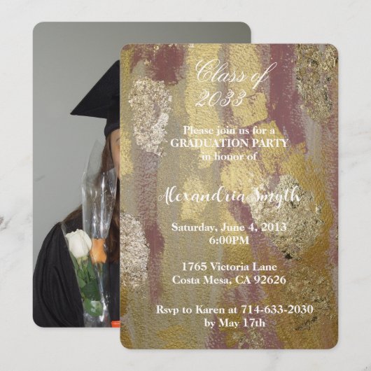 Invitation Chic Glam Gold Clay Pink Graduation Votre photo (Devant / Derrière)
