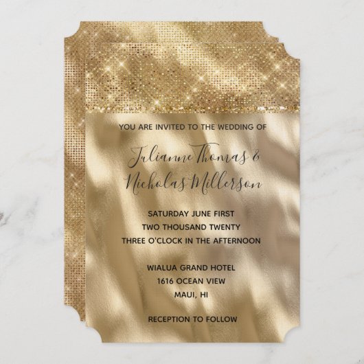 Invitation Chic Glam Gold Sparkle Mariage (Devant / Derrière)
