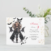 Invitation Chic glam gothique effrayant fille fête d'annivers (Debout devant)