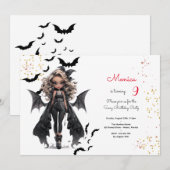 Invitation Chic glam gothique effrayant fille fête d'annivers (Devant / Derrière)