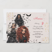 Invitation Chic glam gothique effrayant filles fête d'anniver (Devant)