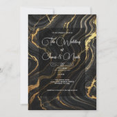 Invitation Chic Glam noir marbre or Mariage (Devant)