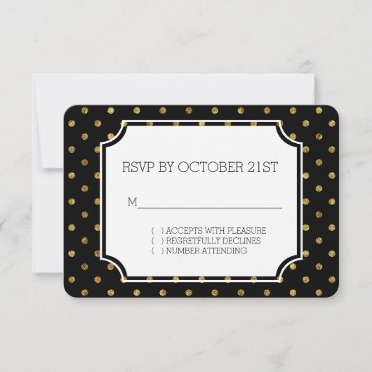 Invitation Chic Glam or et points noirs RSVP (Devant)