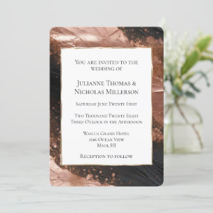 Invitation Chic Glam Rose Gold Black Abstrait Mariage
