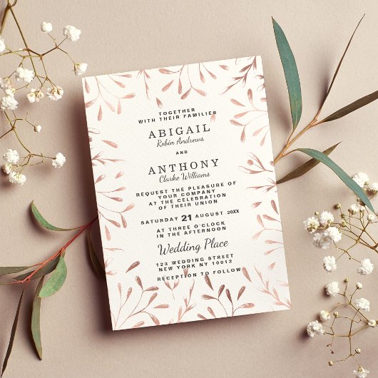 Invitation Chic Glam Rose Or Simple Blanc Floral Mariage