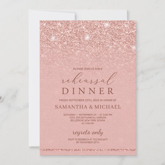 Invitation Chic glamor rose parties scintillant or dîner de r (Devant)