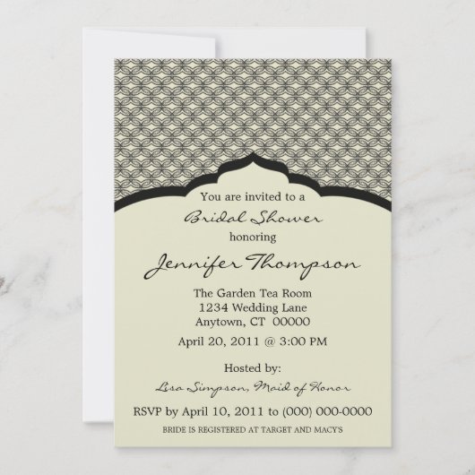 Invitation Chic Glamourous Douche nuptiale, Noir (Devant)