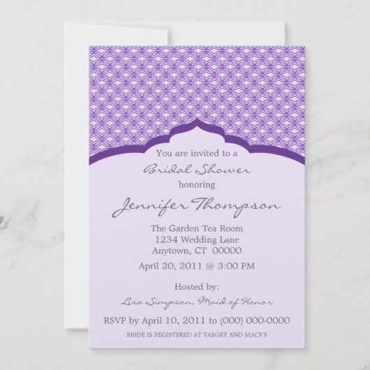Invitation Chic Glamourous Douche nuptiale, Violet (Devant)