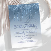 Invitation Chic Glitter Drip Blue 50th Birthday