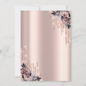 Invitation Chic Glitter Drips Fleurs Rose Gold Bat Mitzvah   (Dos)