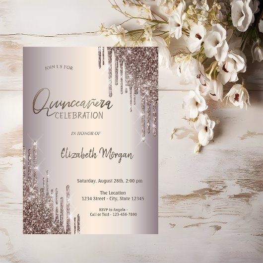 Invitation Chic Glitter Drips Quinceañera