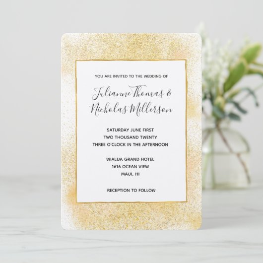 Invitation Chic Glitzy Gold Wedding Invite (Debout devant)