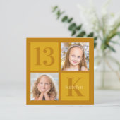 Invitation Chic Gold 2 Photo Collage Personnalisé Anniversair (Debout devant)