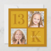 Invitation Chic Gold 2 Photo Collage Personnalisé Anniversair (Devant)