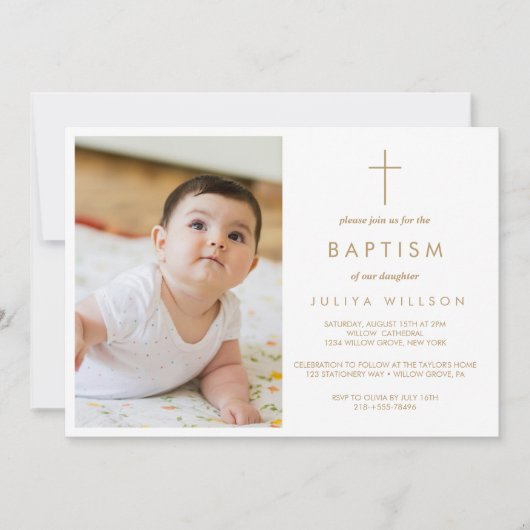 Invitation Chic Gold Baptism photo bébé (Devant)