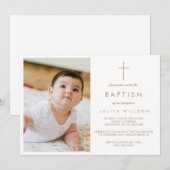 Invitation Chic Gold Baptism photo bébé (Devant / Derrière)