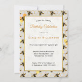 Invitation Chic Gold Bees Honeycomb Anniversaire (Devant)