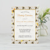 Invitation Chic Gold Bees Honeycomb Anniversaire (Debout devant)