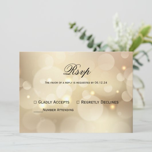Invitation Chic Gold Bokeh Light Wedding Rsvp (Debout devant)