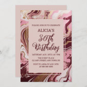 Invitation Chic Gold Burgundy Marbre rose Fluid 30e anniversa (Devant / Derrière)