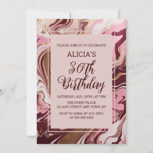 Invitation Chic Gold Burgundy Marbre rose Fluid 30e anniversa