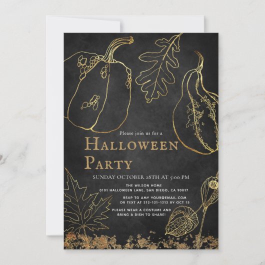 Invitation Chic Gold Citrouille Black Halloween Party (Devant)