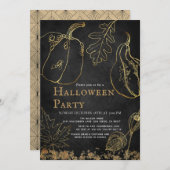 Invitation Chic Gold Citrouille Black Halloween Party (Devant / Derrière)